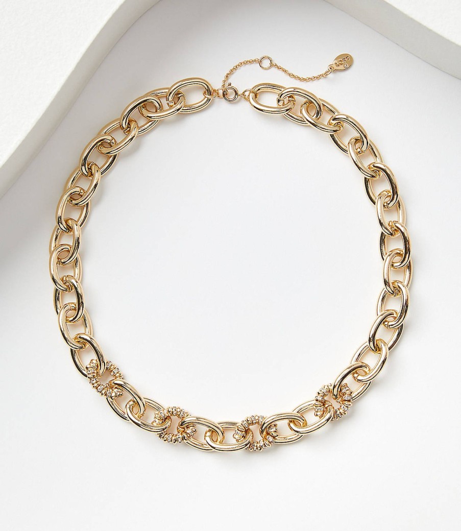 Accessories & Shoes Loft | Crystal Chain Link Statement Necklace Goldtone