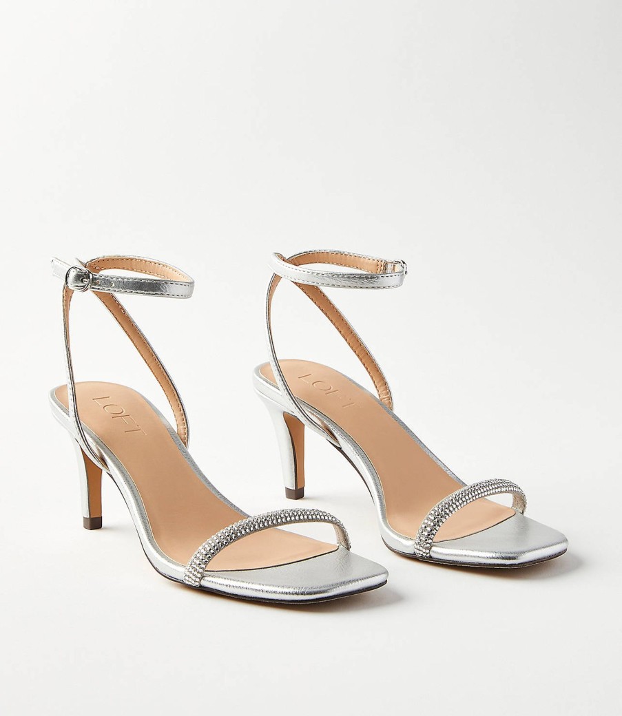 Accessories & Shoes Loft | Crystal Ankle Strap Heels Silvertone