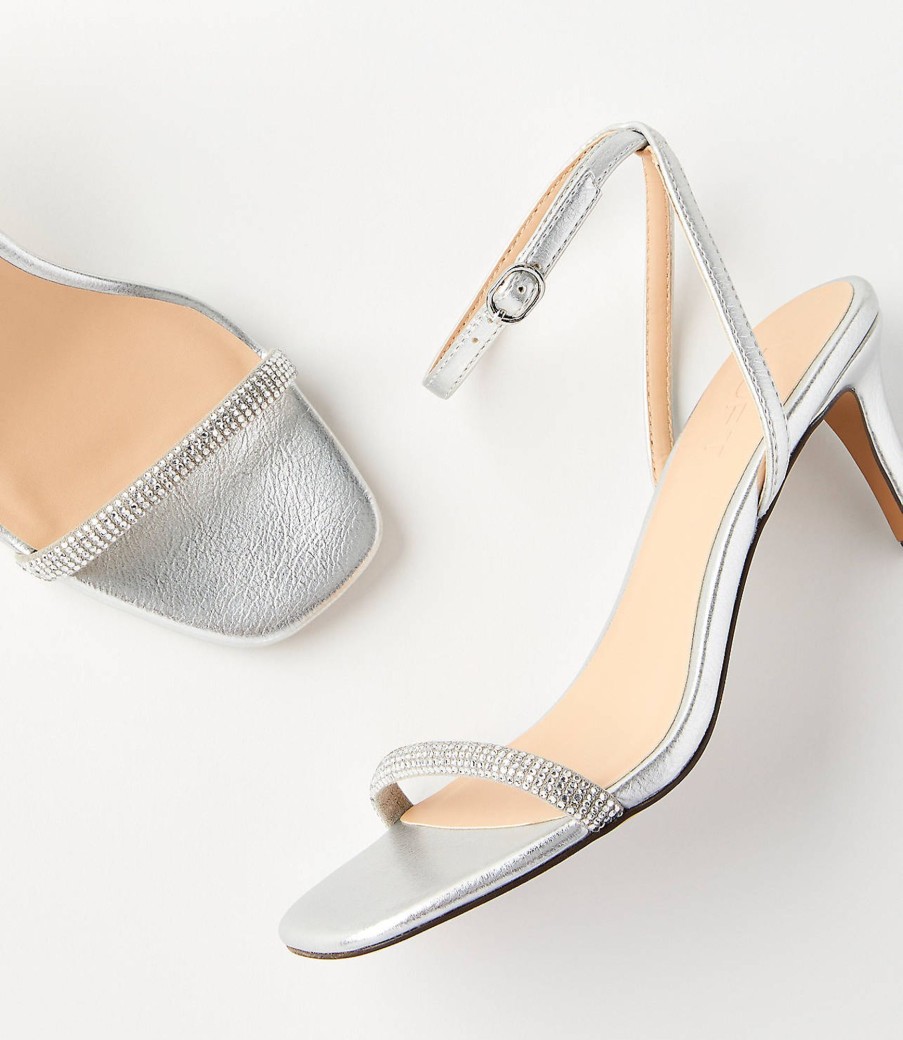 Accessories & Shoes Loft | Crystal Ankle Strap Heels Silvertone