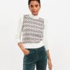 Clothing Loft | Geo Jacquard Ruffle Mock Neck Sweater Whisper White