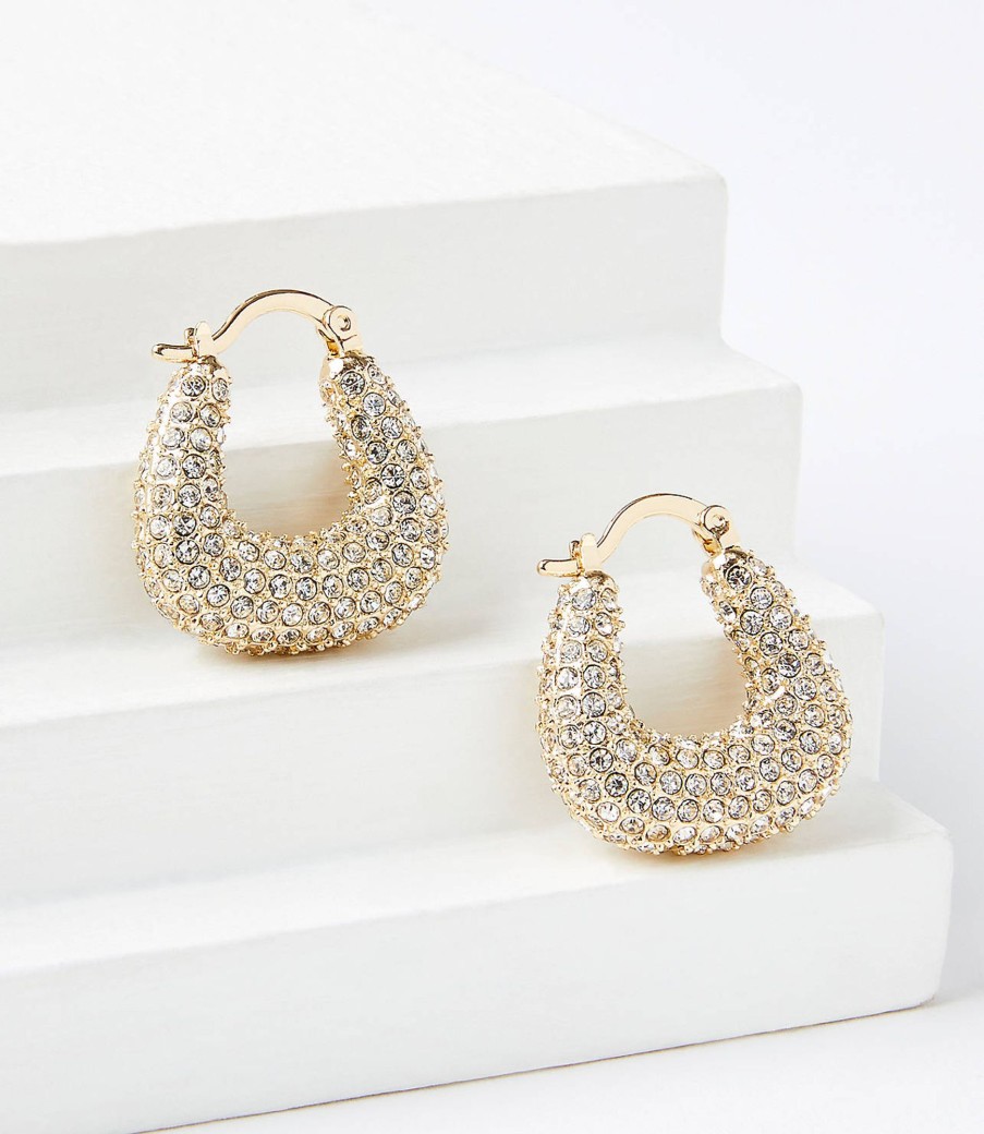 Accessories & Shoes Loft | Crystal Hoop Earrings Goldtone