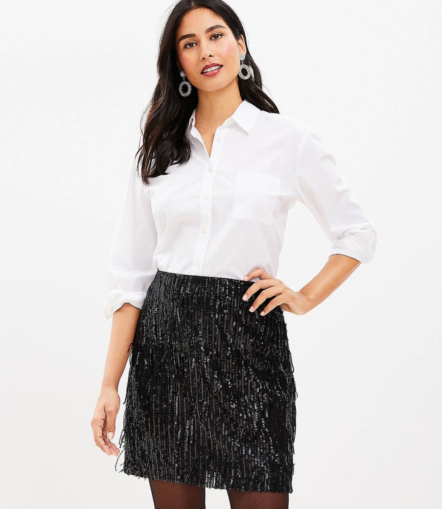 Clothing Loft | Sequin Fringe Shift Skirt Black