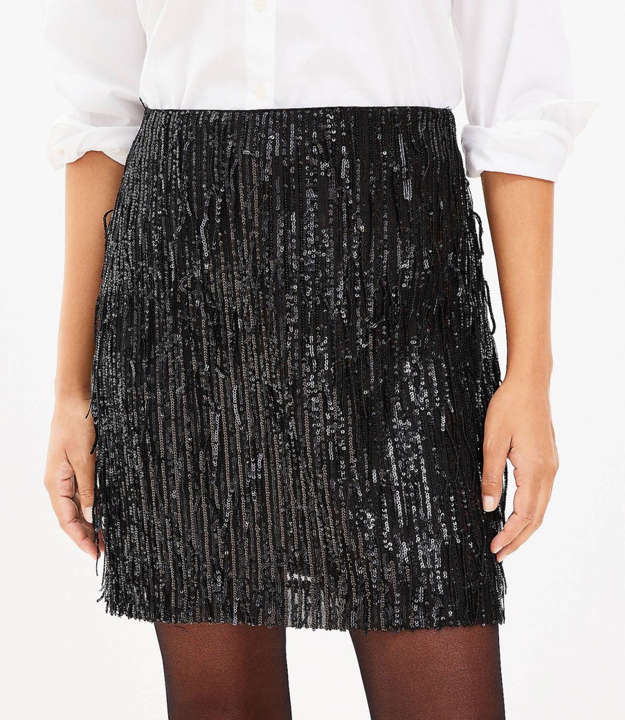 Clothing Loft | Sequin Fringe Shift Skirt Black