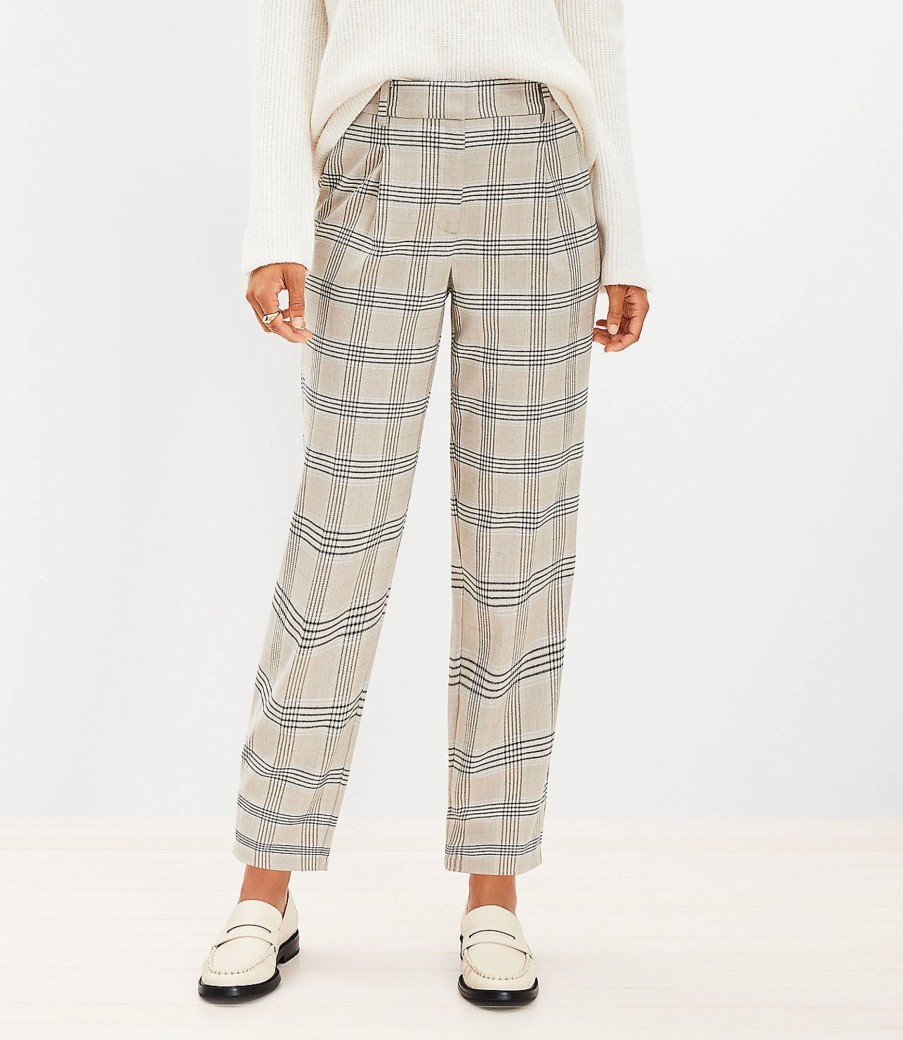 Clothing Loft | Pleated Tapered Pants In Shimmer Plaid Beige Multi