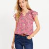 Clothing Loft | Paisley Flutter Button Tie Neck Top Rose Flash