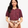 Clothing Loft | Monarch Angled Yoke Button Mixed Media Top Fresh Syrah