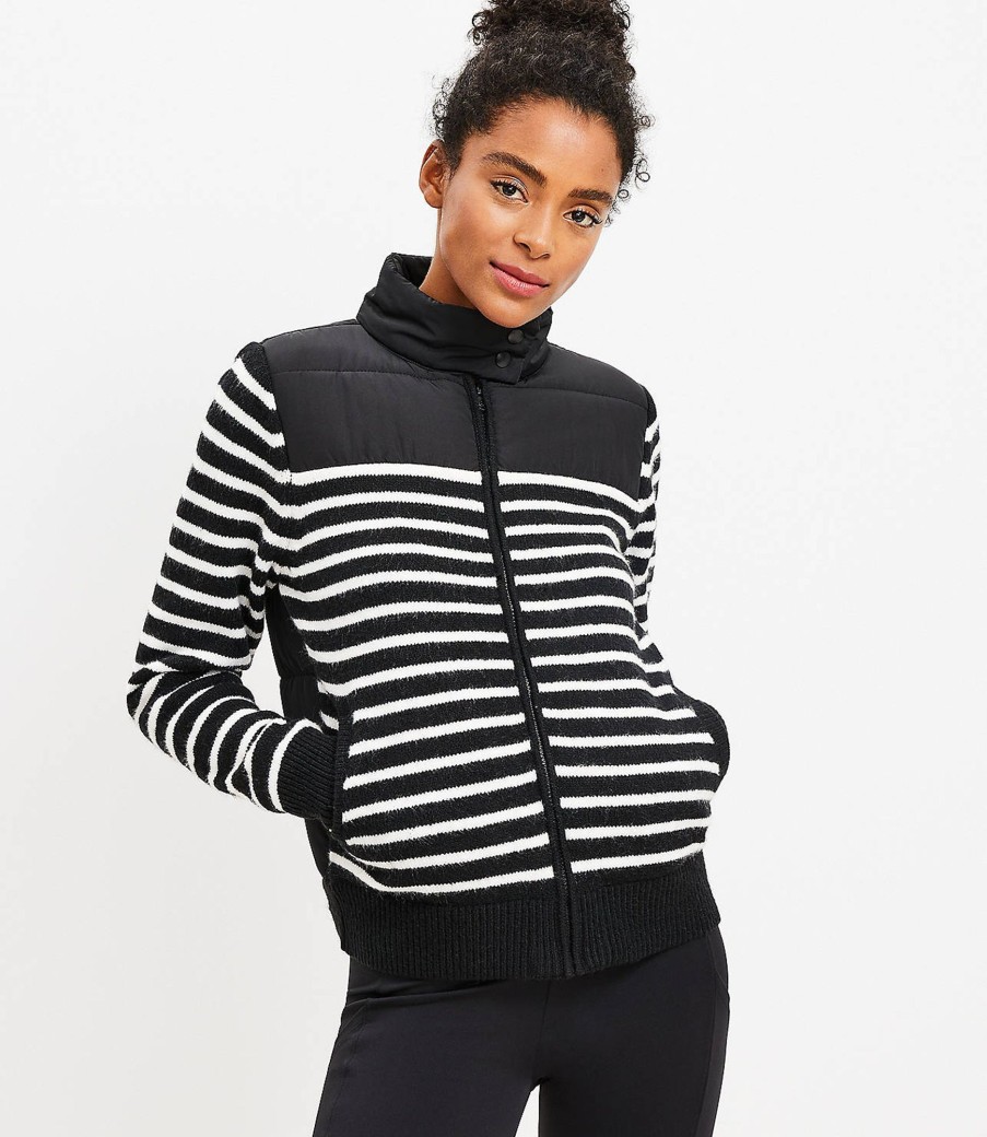 Clothing Loft | Lou & Grey Striped Puffer Back Sweater Jacket Black