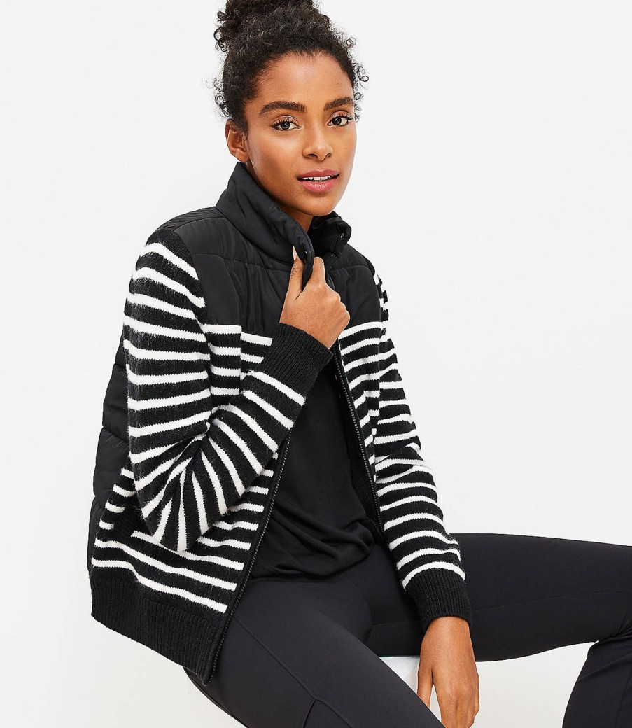 Clothing Loft | Lou & Grey Striped Puffer Back Sweater Jacket Black