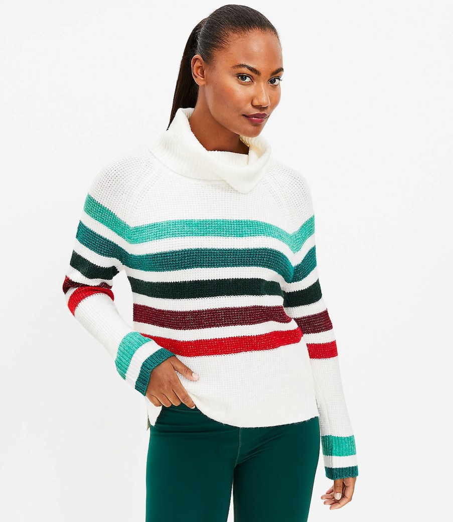 Clothing Loft | Lou & Grey Striped Wafflestitch Turtleneck Sweater Whisper White