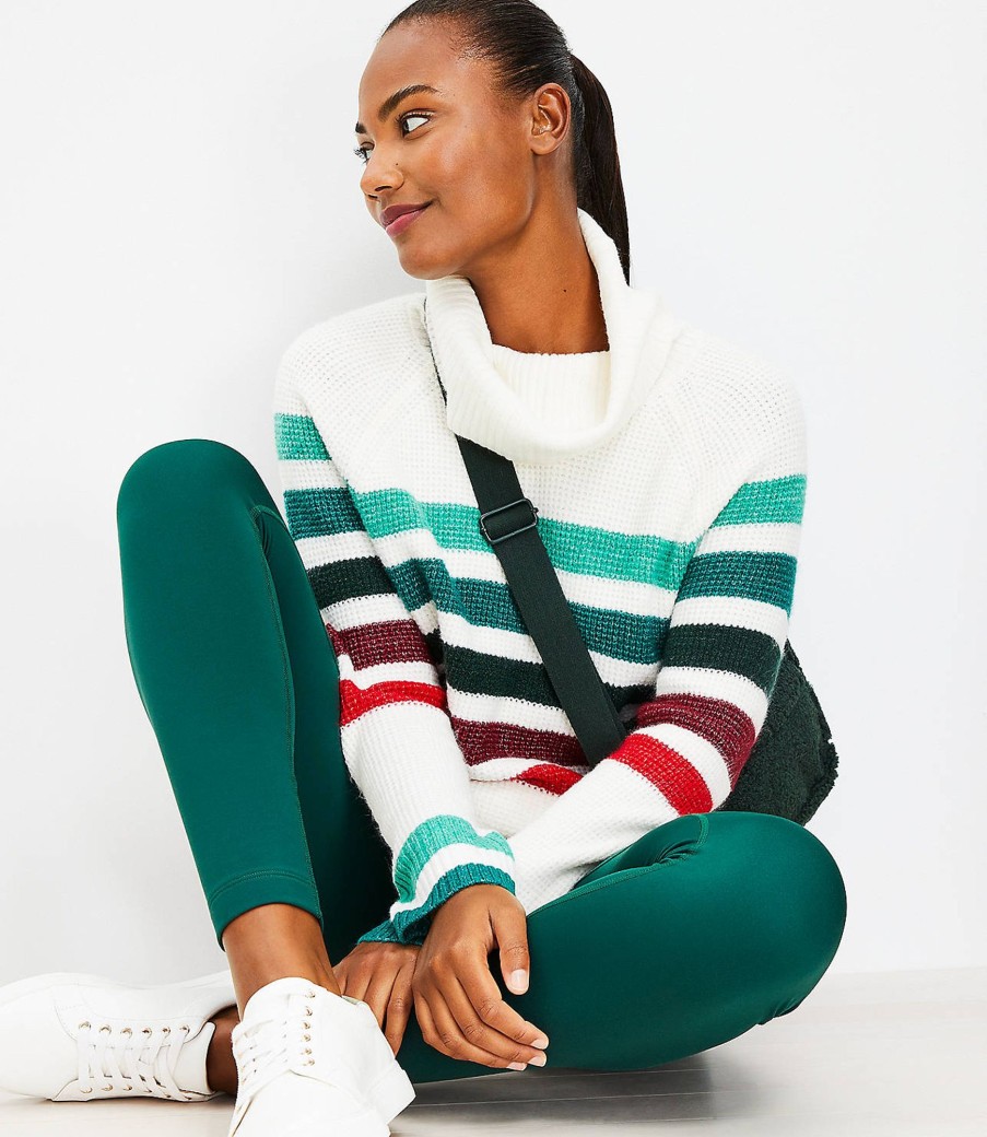 Clothing Loft | Lou & Grey Striped Wafflestitch Turtleneck Sweater Whisper White