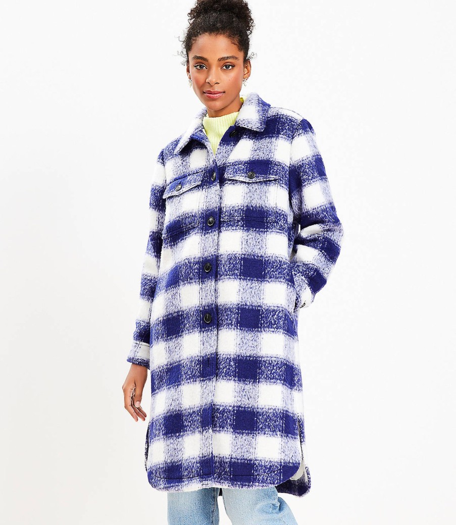 Clothing Loft | Brushed Long Shirt Jacket Blue Multi