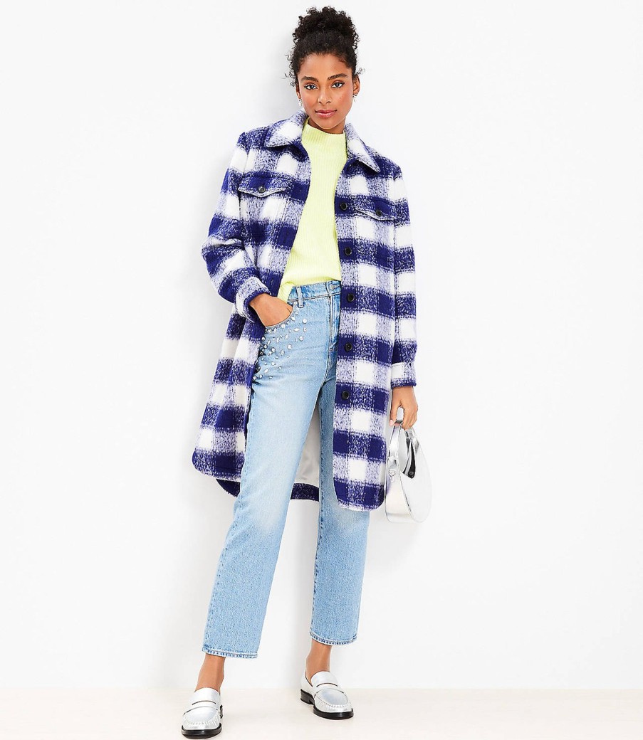 Clothing Loft | Brushed Long Shirt Jacket Blue Multi