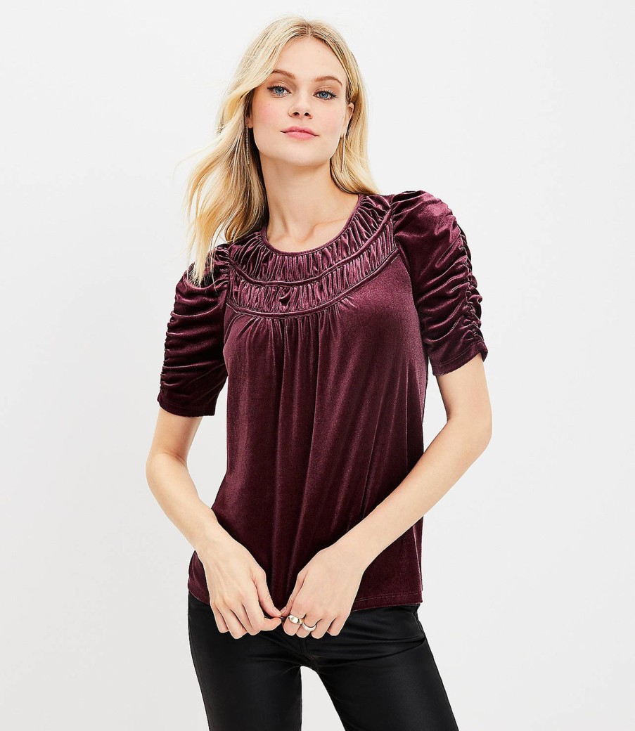 Clothing Loft | Ruched Velvet Top Crushed Blackberry