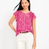 Clothing Loft | Heart Flutter Sleeve Henley Mixed Media Shell Rose Magenta