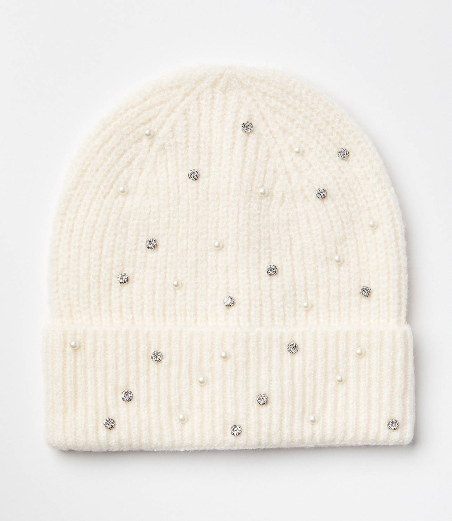 Accessories & Shoes Loft | Pearlized Sparkle Ribbed Beanie Pure Pearl