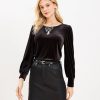 Clothing Loft | Embellished Bow Cozy Velour Top Black