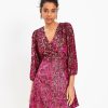 Clothing Loft | Shimmer Floral Velvet Wrap Dress Fuschia Primrose