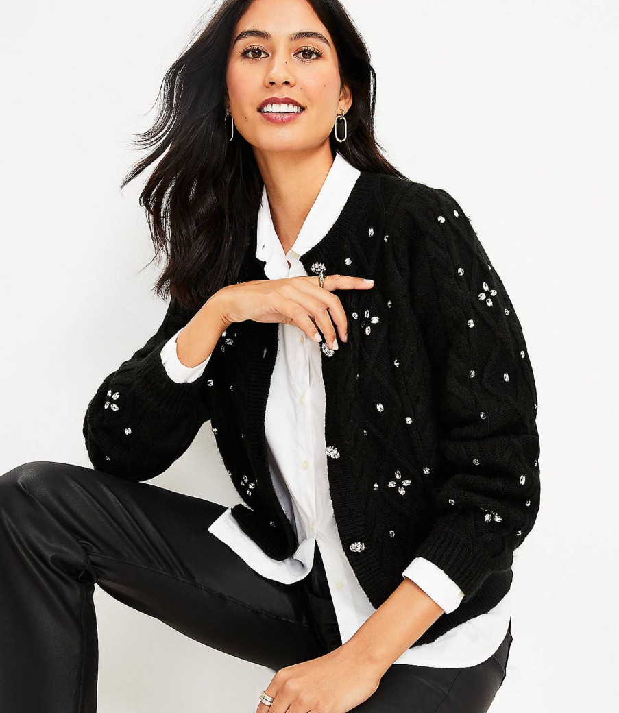 Clothing Loft | Jeweled Cable Cardigan Black