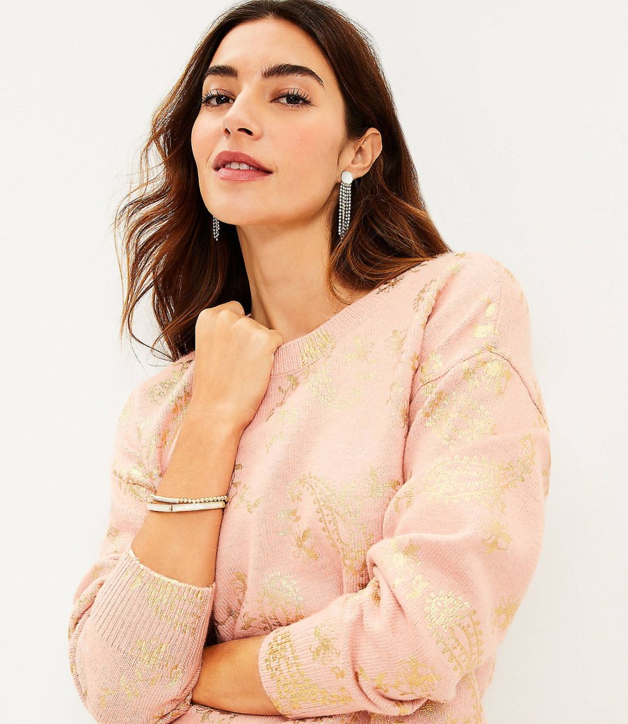 Clothing Loft | Shimmer Paisley Sweater Peach Beige