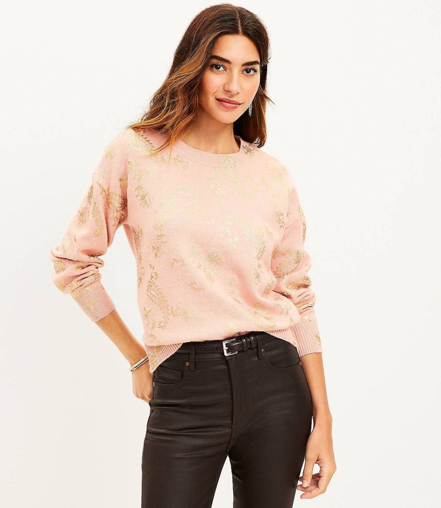 Clothing Loft | Shimmer Paisley Sweater Peach Beige