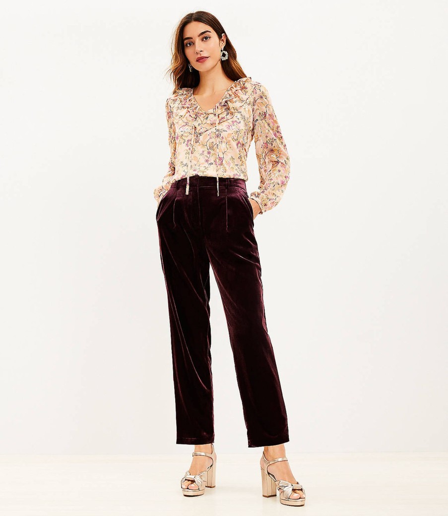 Clothing Loft | Pleated Tapered Pants In Velvet Crushed Blackberry