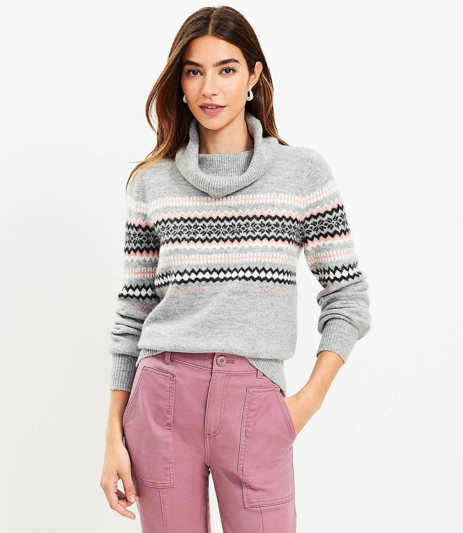 Clothing Loft | Fair Isle Turtleneck Sweater Pebble Grey Heather