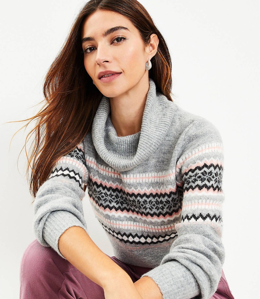 Clothing Loft | Fair Isle Turtleneck Sweater Pebble Grey Heather