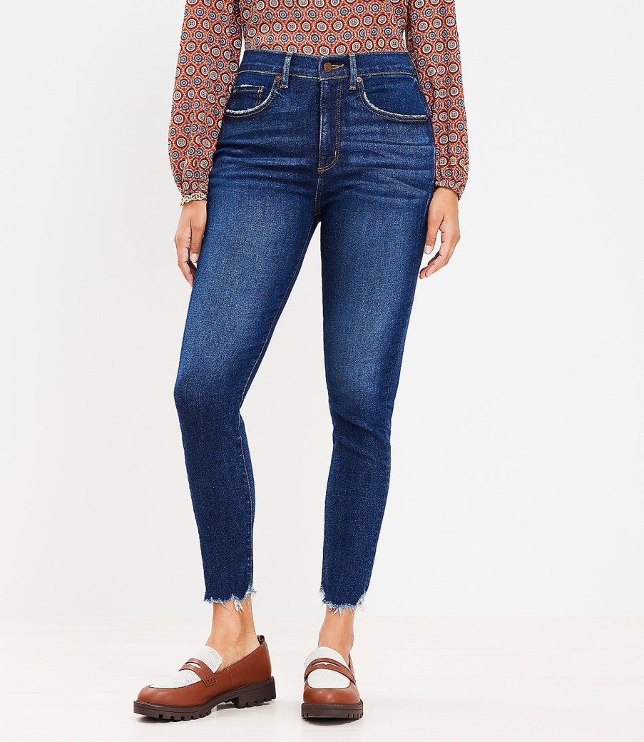 Clothing Loft | Curvy Chewed Hem High Rise Skinny Jeans In Dark Vintage Wash