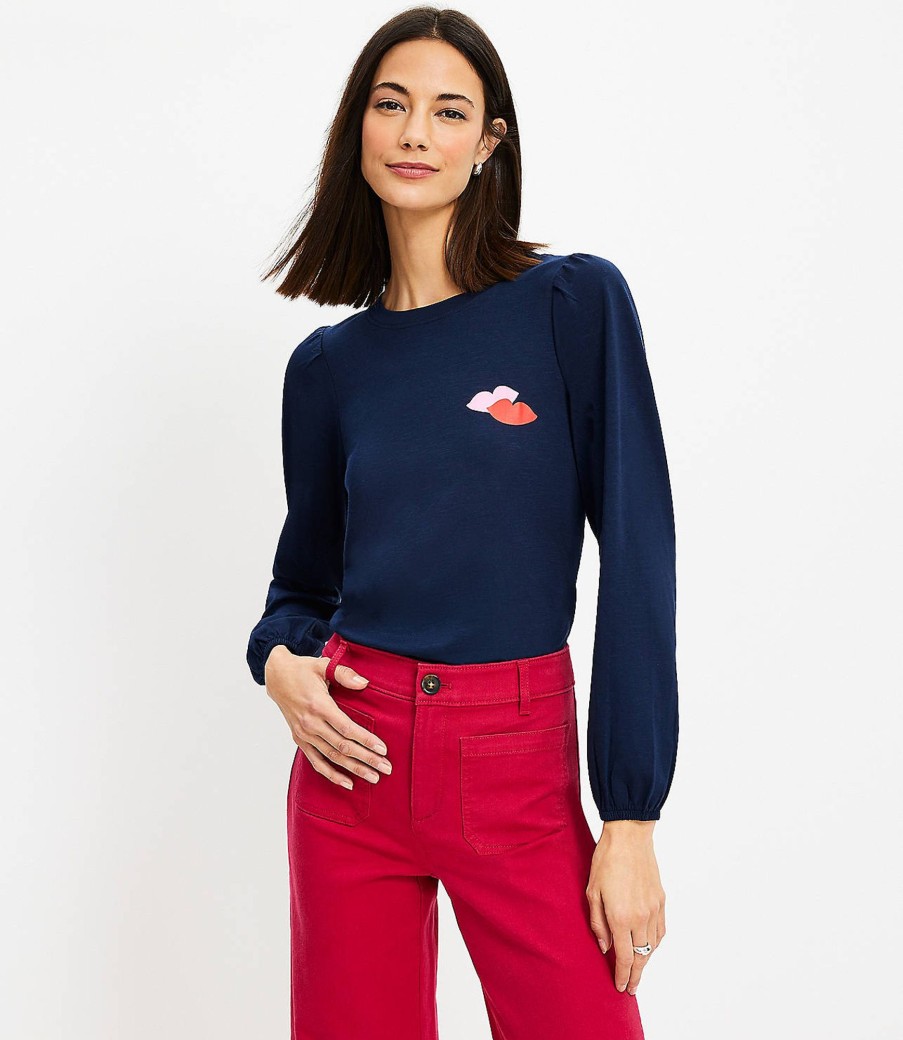 Clothing Loft | Kiss Kiss Textured Balloon Sleeve Top Deep Space Blue