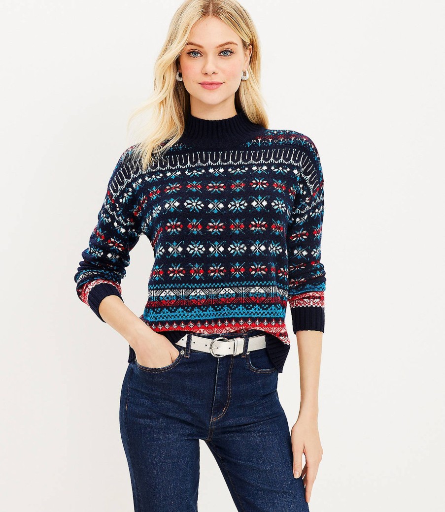 Clothing Loft | Fair Isle Mock Neck Sweater Deep Space Blue