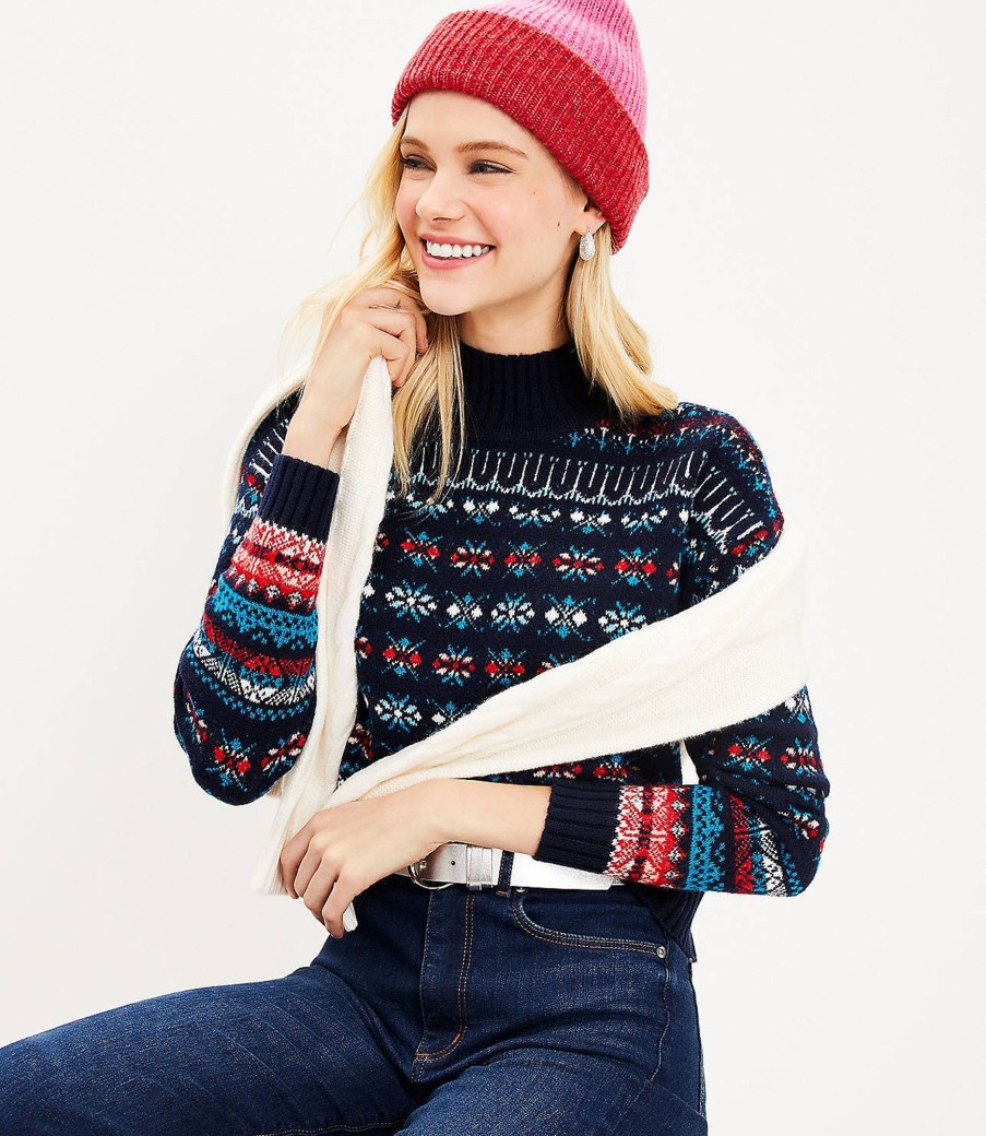 Clothing Loft | Fair Isle Mock Neck Sweater Deep Space Blue