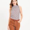 Clothing Loft | Floral Jacquard Mock Neck Shell Perfect Camel