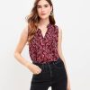 Clothing Loft | Vine Pintucked Ruffle Tie Neck Mixed Media Shell Rich Malbec