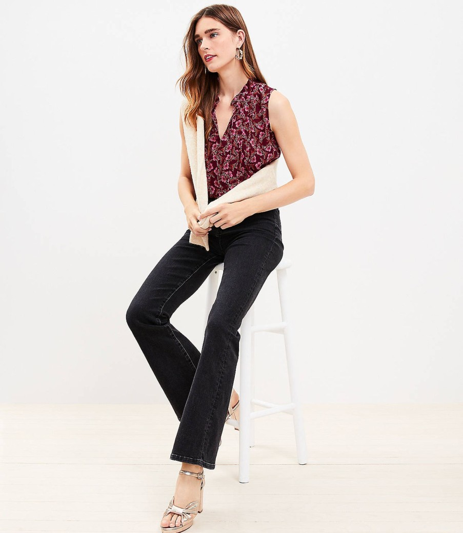 Clothing Loft | Vine Pintucked Ruffle Tie Neck Mixed Media Shell Rich Malbec