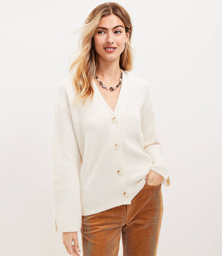 Clothing Loft | Ribbed V-Neck Cardigan Whisper White