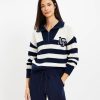 Clothing Loft | Lou & Grey Striped Varsity Letter Half Zip Sweater Deep Space Blue