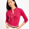 Clothing Loft | Eyelet Ruffle Henley Top Toasted Pink