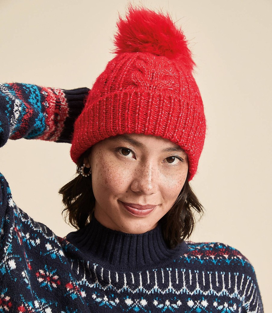 Accessories & Shoes Loft | Cable Pom Pom Beanie Tango Red