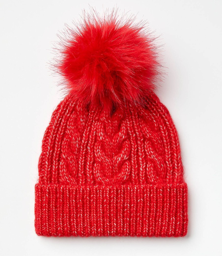 Accessories & Shoes Loft | Cable Pom Pom Beanie Tango Red