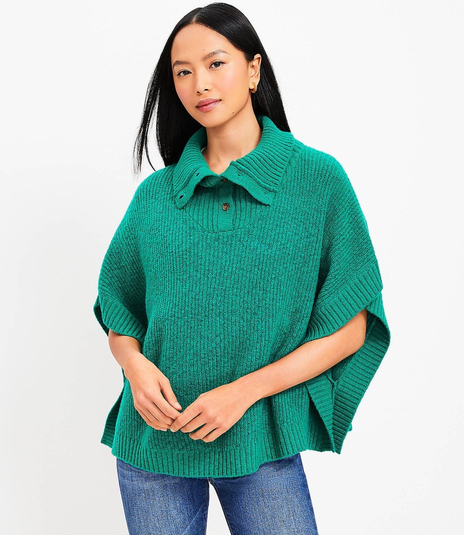 Accessories & Shoes Loft | Button Turtleneck Poncho Bright Kelly Green