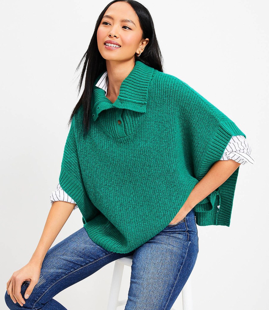 Accessories & Shoes Loft | Button Turtleneck Poncho Bright Kelly Green