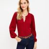 Clothing Loft | Pointelle Shirred Tie Neck Blouse Light Terracotta