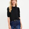 Clothing Loft | Checked Cinched Sleeve Ruffle Neck Top Black