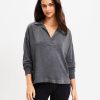 Clothing Loft | Lou & Grey Collared Signaturesoft Top Dark Charcoal Grey