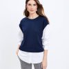 Clothing Loft | Mixed Media Sweatshirt Top Deep Space Blue