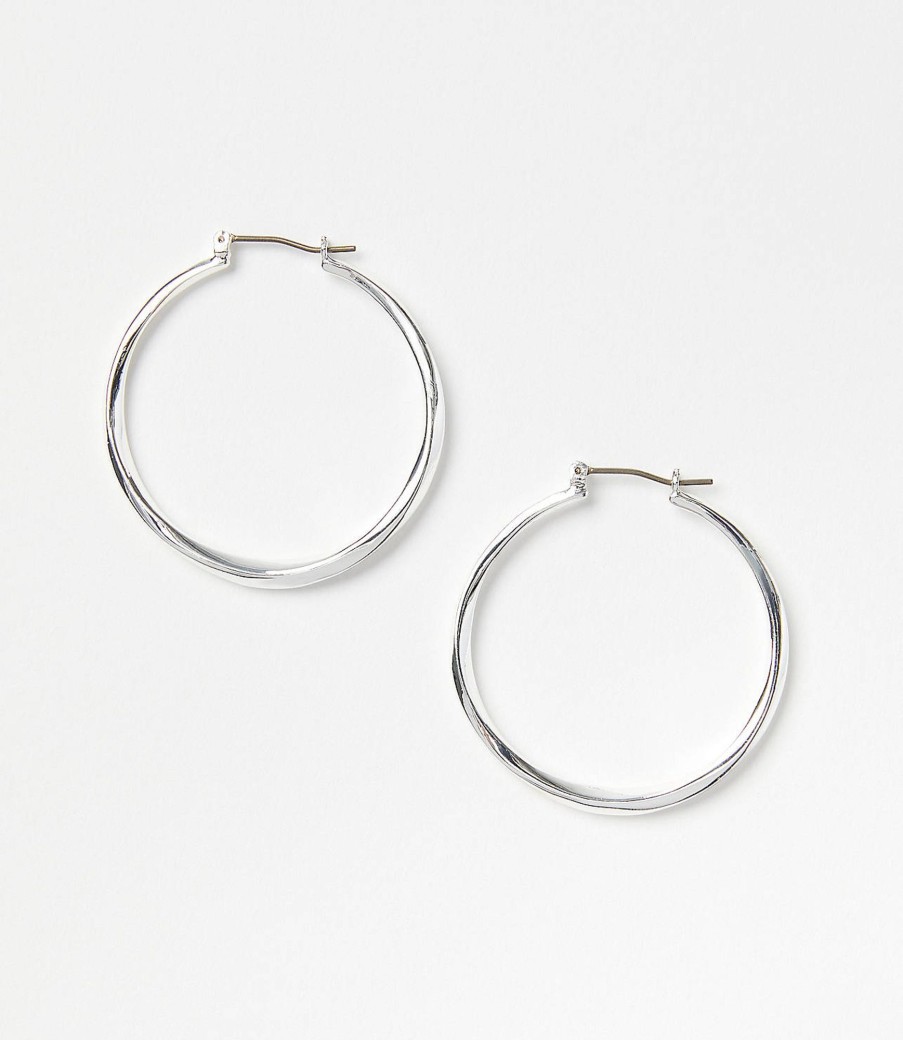 Accessories & Shoes Loft | Sculpted Hoop Earrings Silvertone