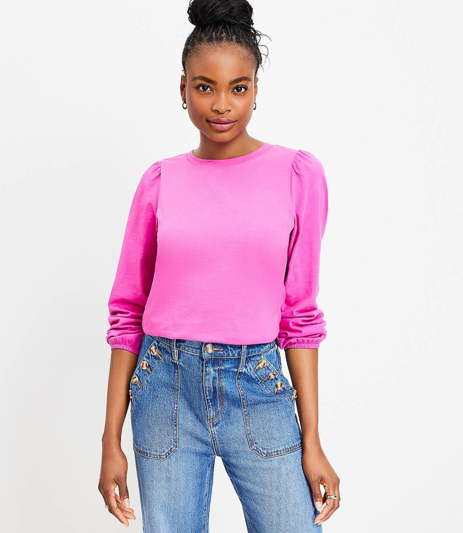 Clothing Loft | Textured Balloon Sleeve Top Rose Magenta