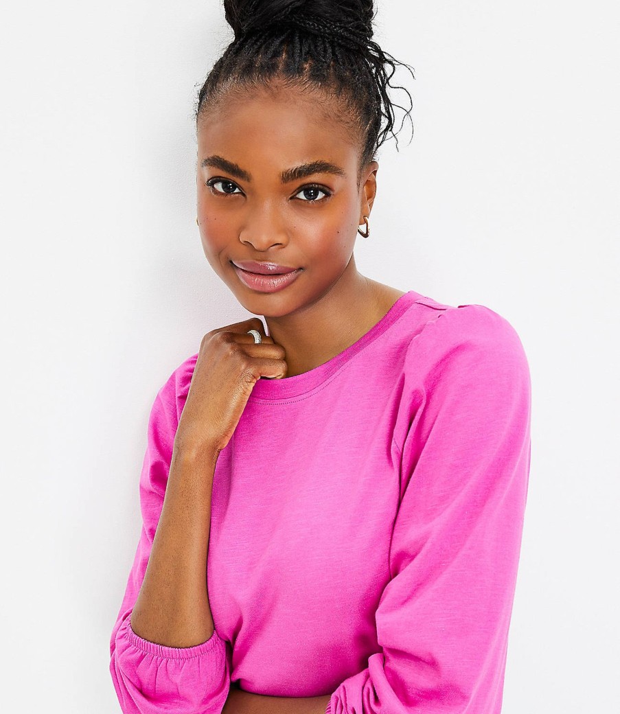 Clothing Loft | Textured Balloon Sleeve Top Rose Magenta