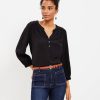 Clothing Loft | Dobby Stripe Ruched Shoulder Blouse Black