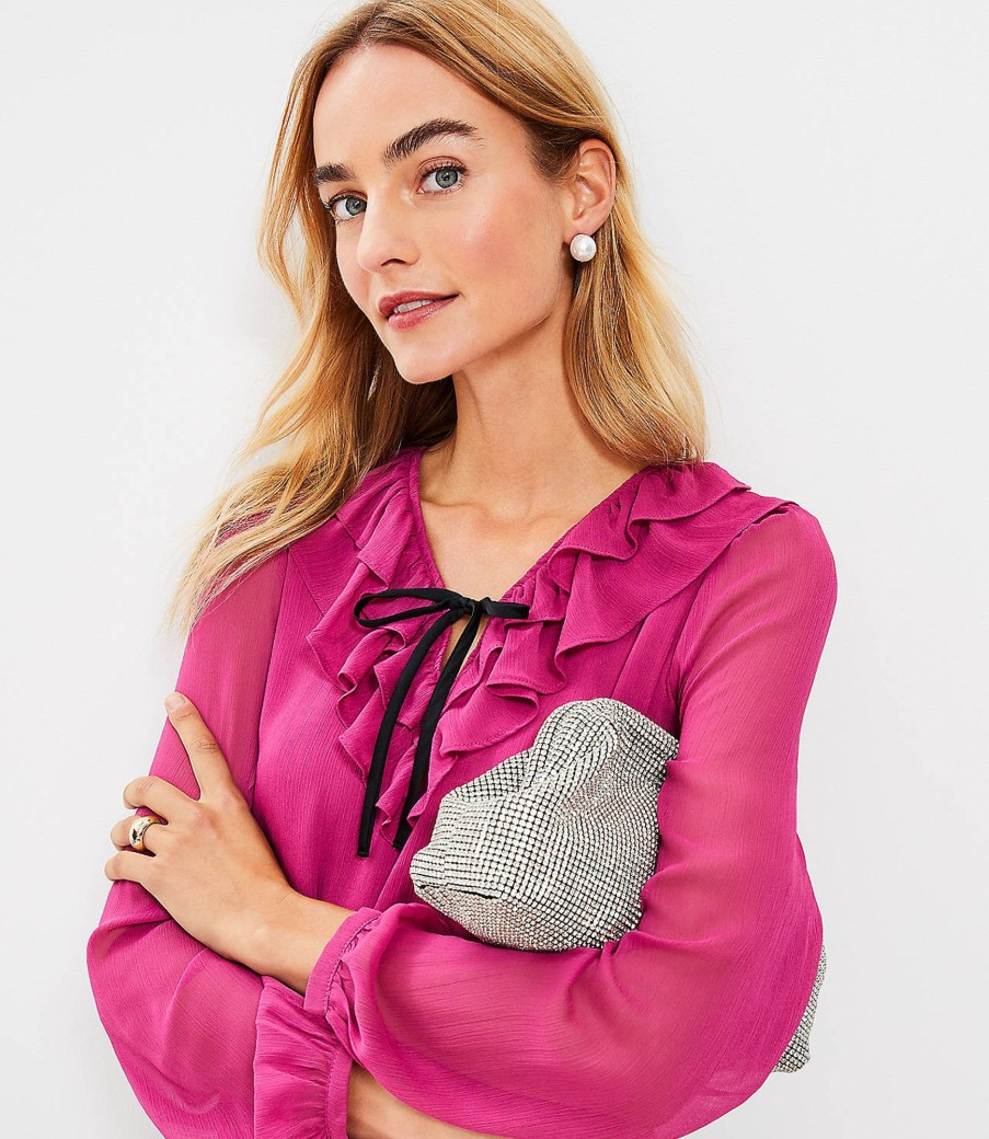 Clothing Loft | Ruffle Tie V-Neck Blouse Fuchsia Primrose